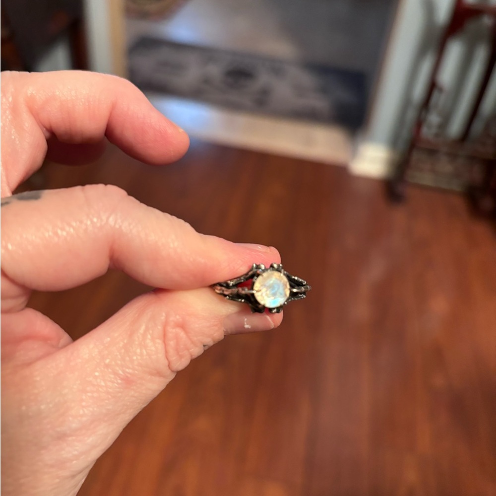 Bloodmilk Sterling Silver Rainbow Moonstone Psychopomp Ring Size 8